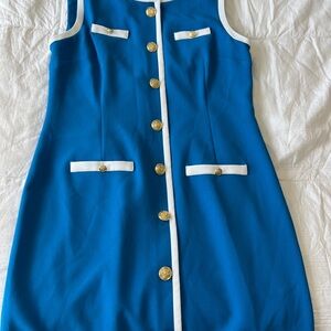 Preston & York Blue Dress with Gold Accents